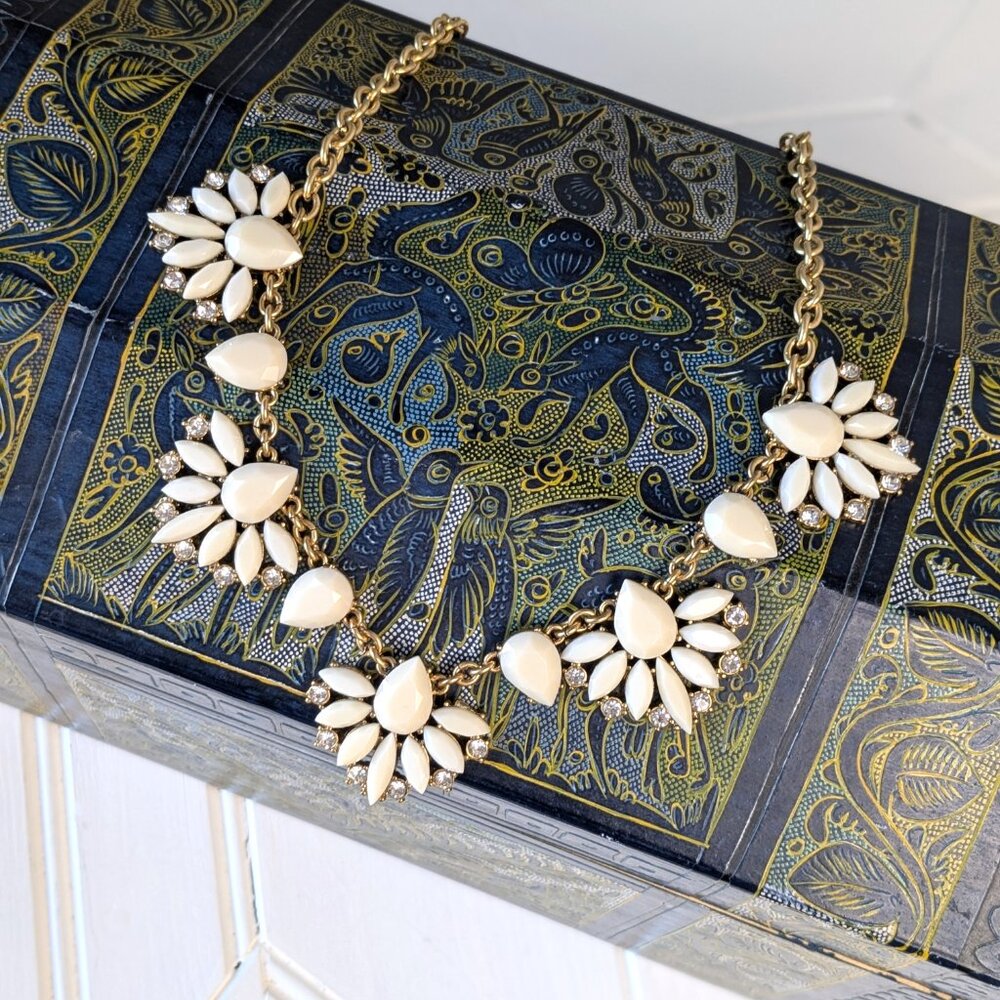 J. CREW Cream Enamel & Rhinestone Statement Necklace
